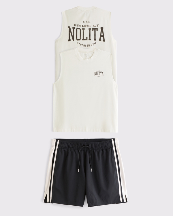 YPB Active Cotton-Blend Muscle Tank & motionTEK Retro Short Set, White view 1