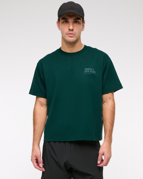 YPB Active Cropped Heavyweight Cotton Graphic Tee, Green view 1