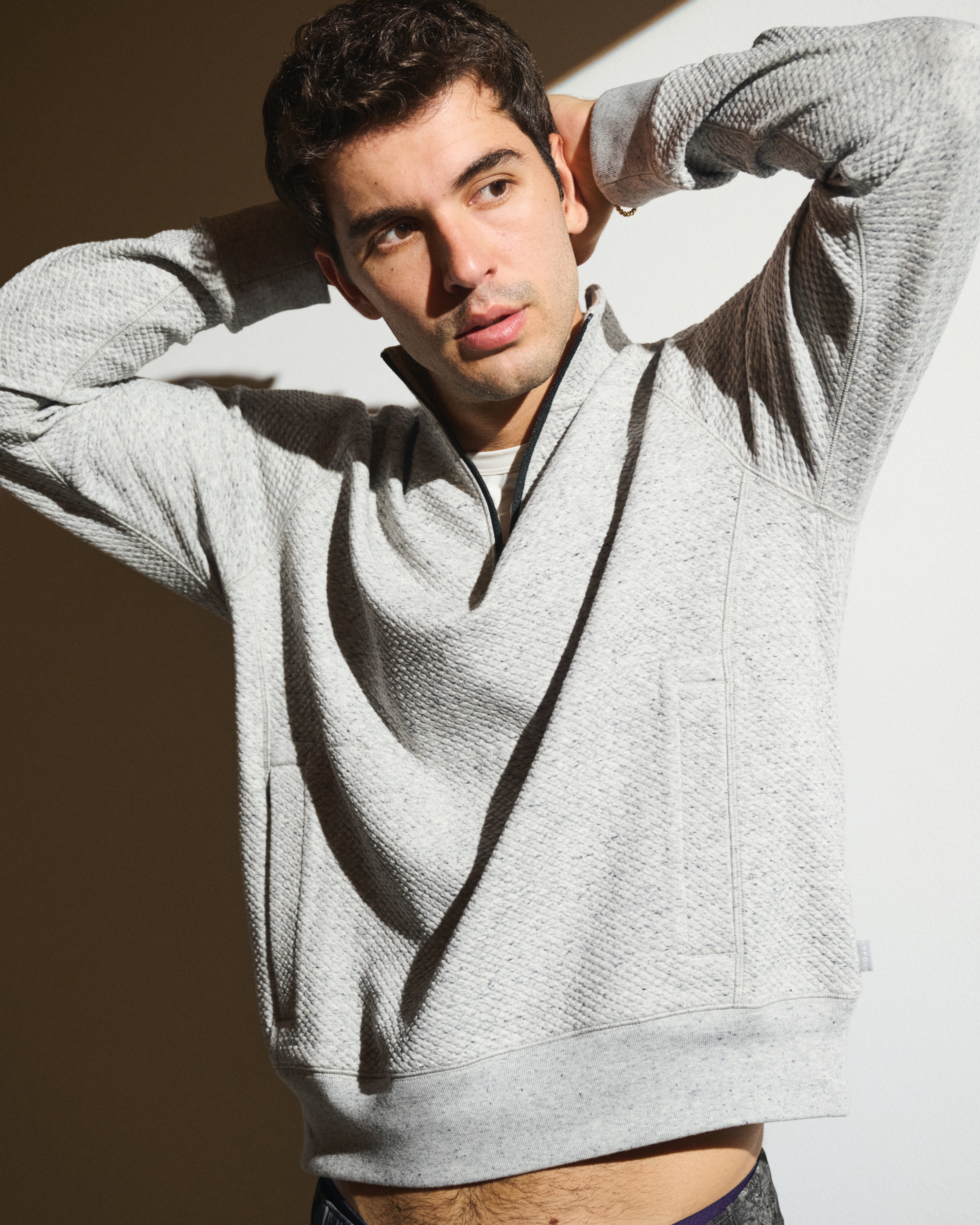 Abercrombie & Fitch Ypb Bubble Knit Half-zip In Gray