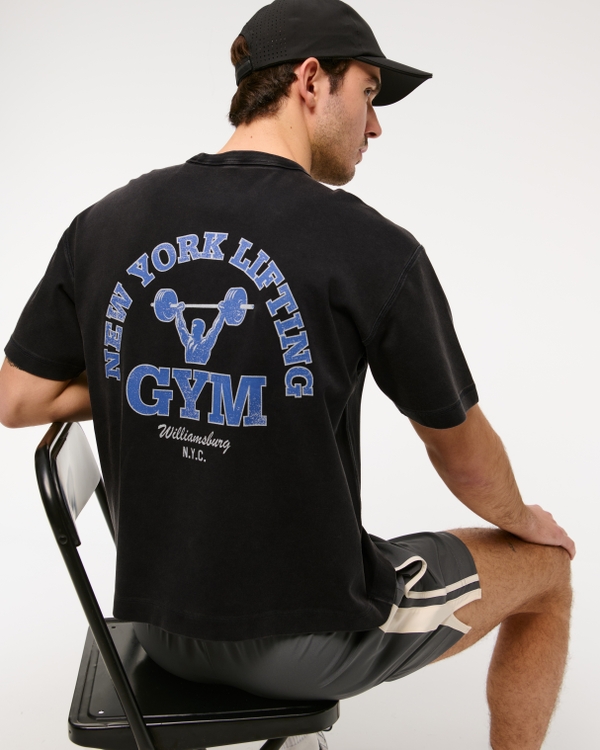YPB Active Cropped Heavyweight Cotton Graphic Tee, Black Wash view 1