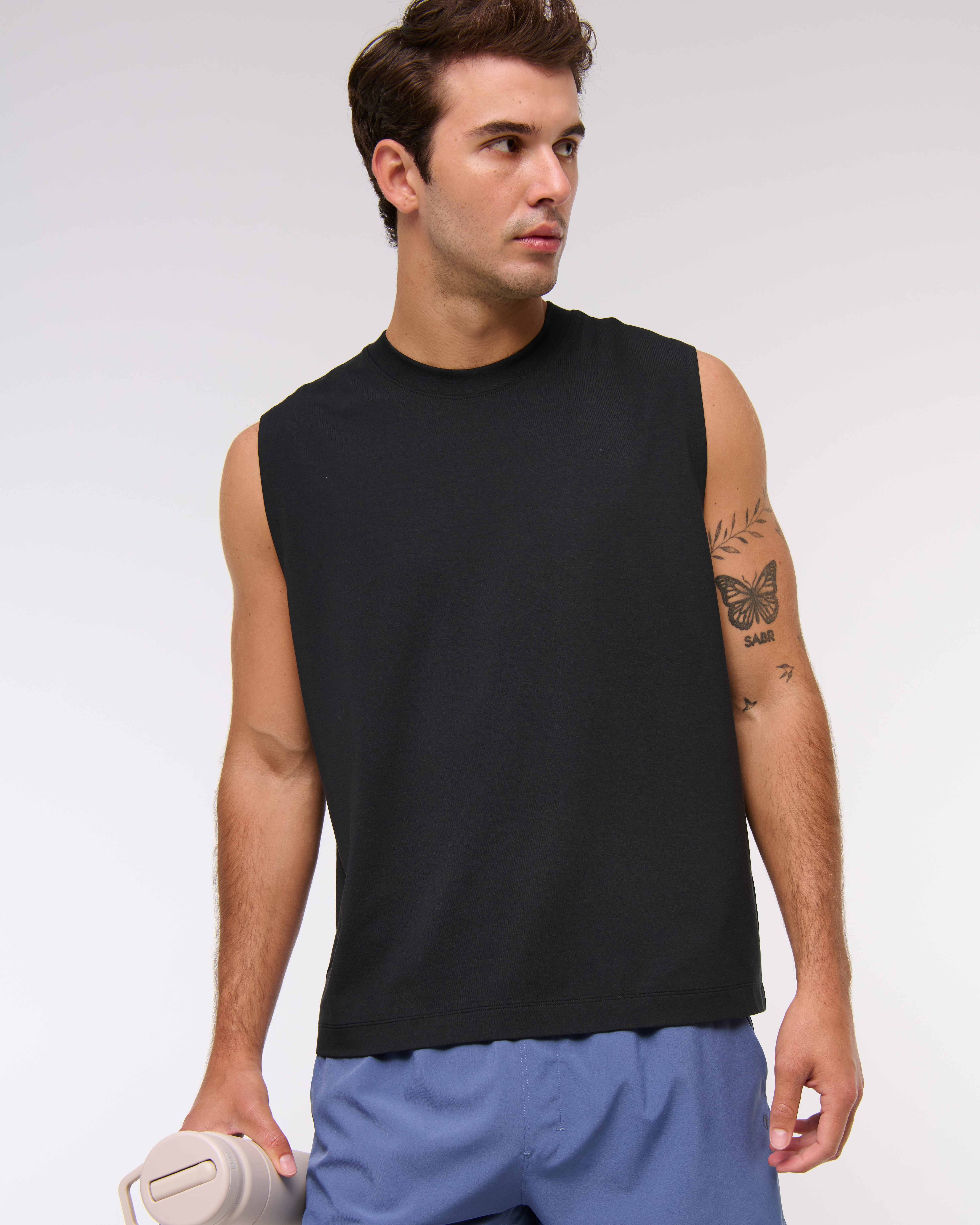Abercrombie & Fitch Ypb Active Cotton-blend Muscle Tank In Black