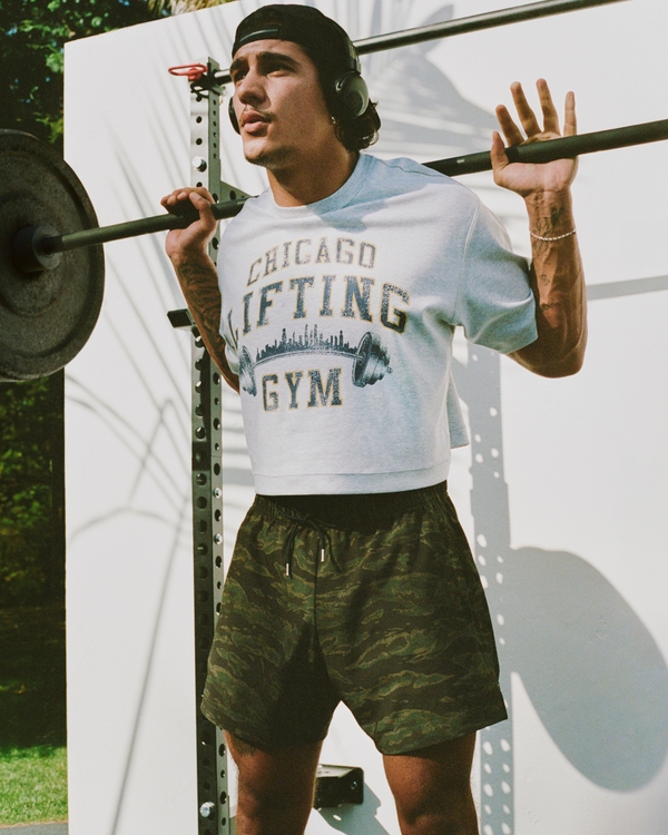 YPB Active Cropped Heavyweight Cotton Graphic Tee, Light Heather Gray view 1