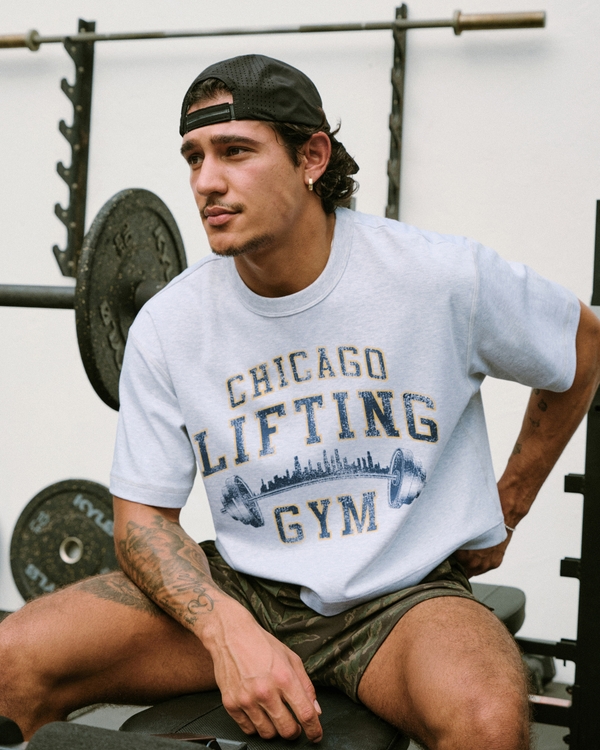 YPB Active Cropped Heavyweight Cotton Graphic Tee, Light Heather Gray view 2