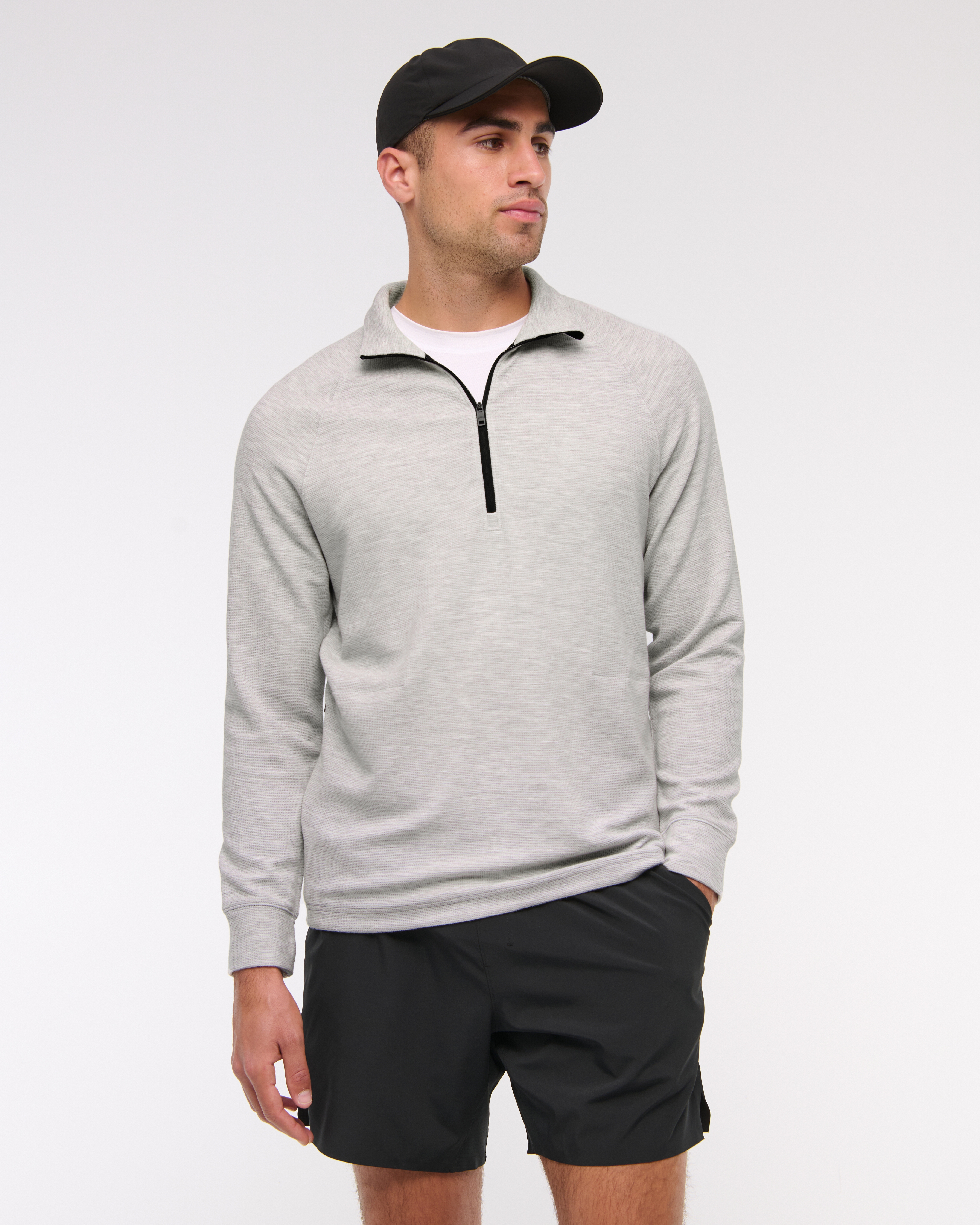 Abercrombie & Fitch Ypb Active Waffle Half-zip In Gray