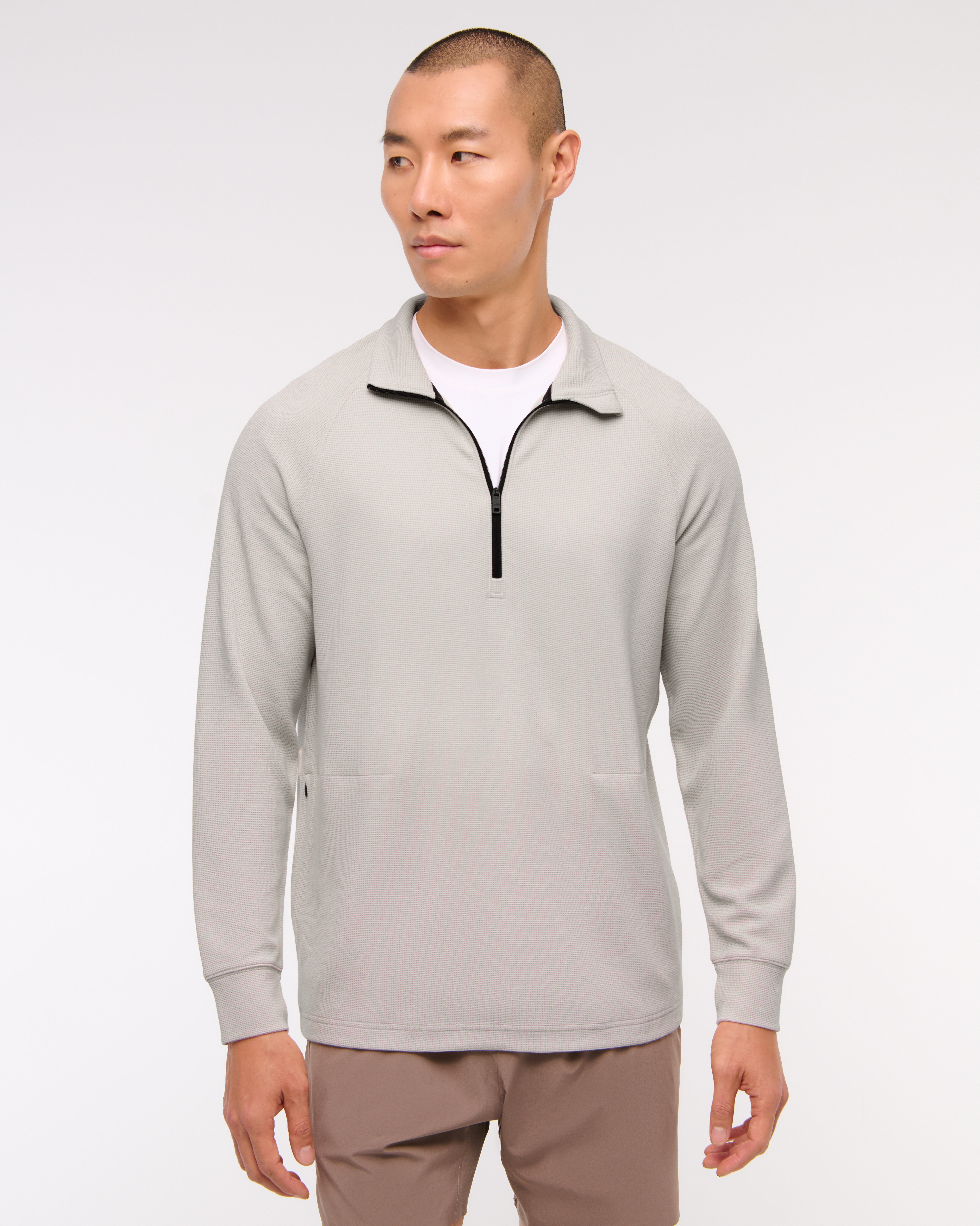 Abercrombie & Fitch Ypb Active Waffle Half-zip In Gray