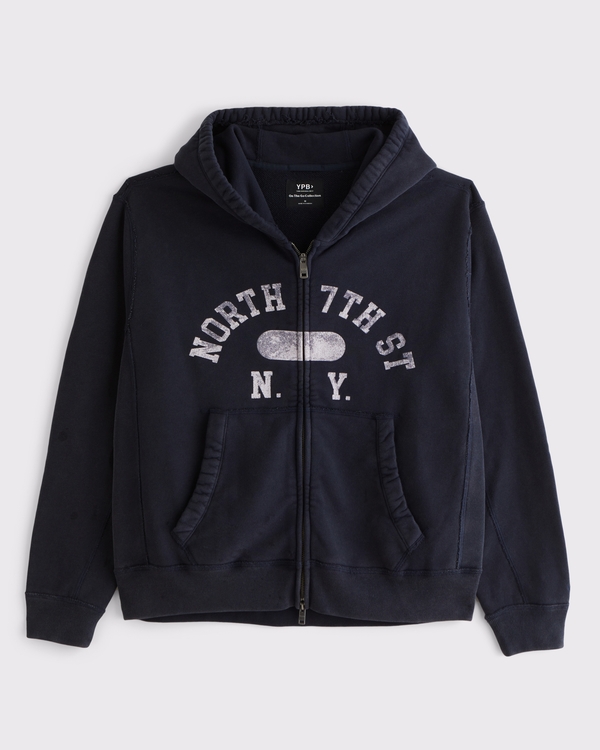 YPB French Terry Full-Zip Hoodie, Deep Navy Wash view 1