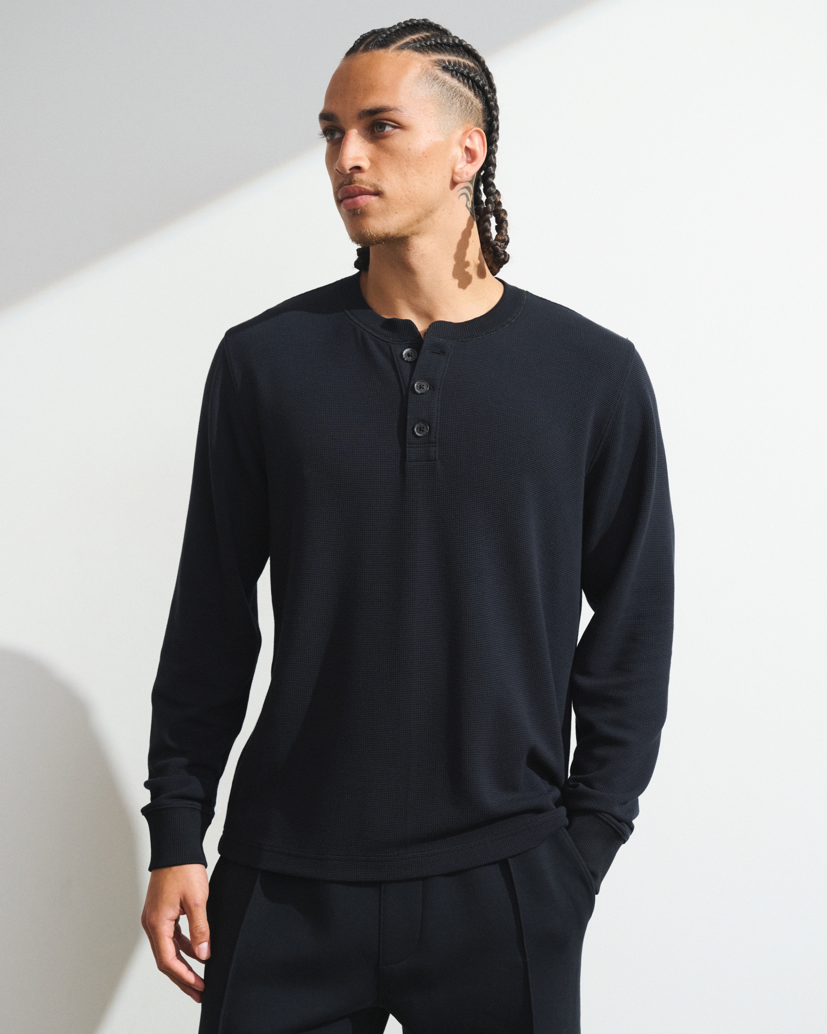 Мужской хенли Abercrombie & Fitch YPB Active вафельный, длинный рукав — фото 2