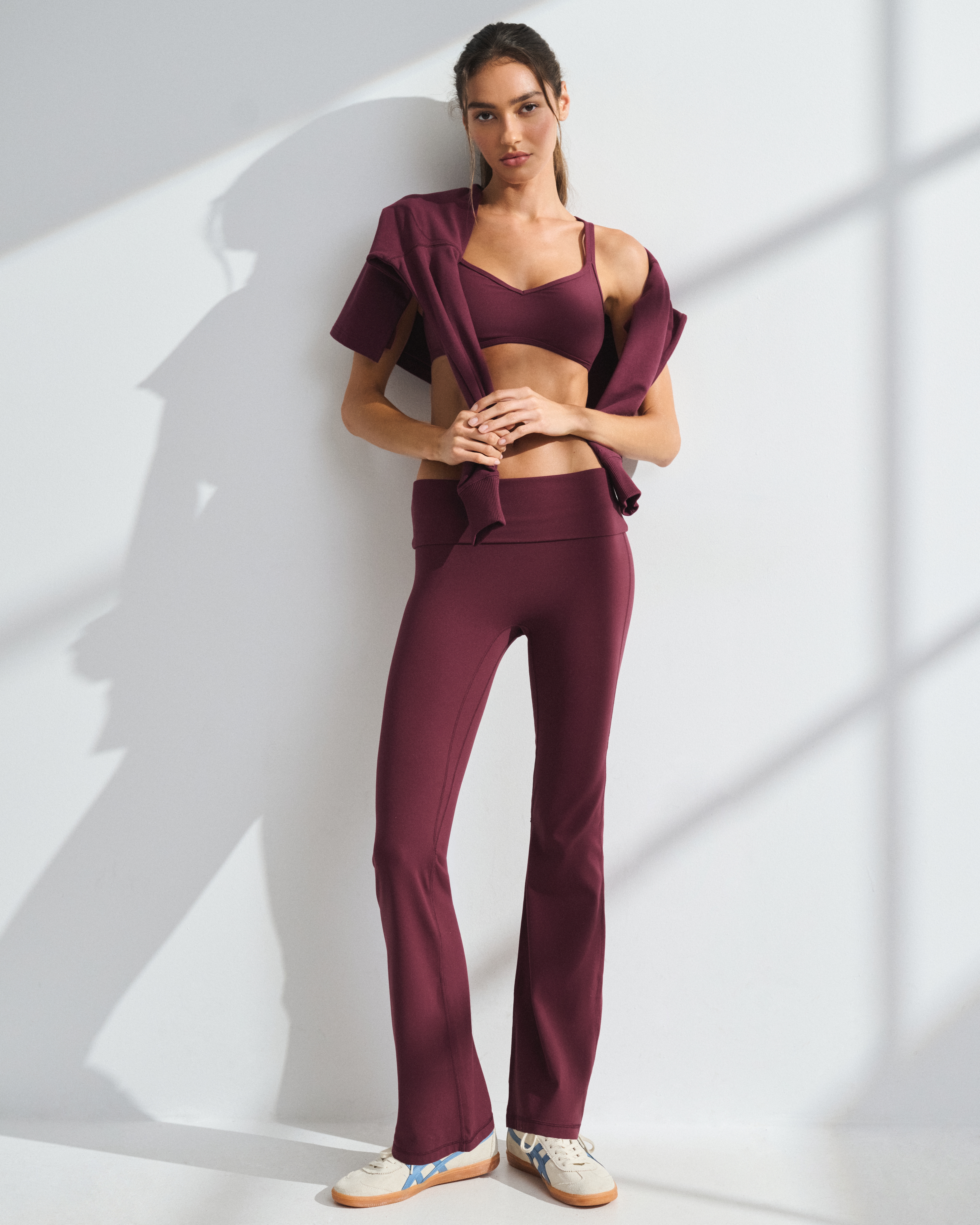 Abercrombie & Fitch Ypb Studioflex Foldover Mini Flare Legging In Maroon