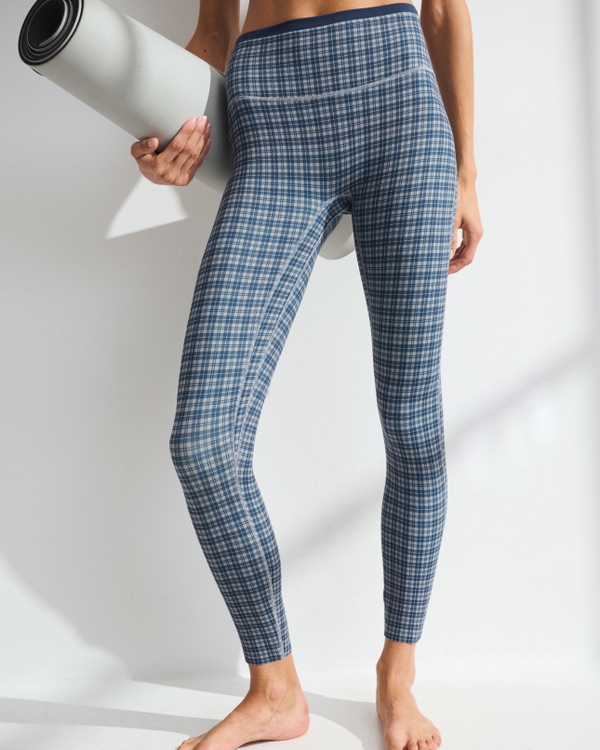 YPB studioFLEX Double-Layered 7/8-Length Legging, Navy Plaid view 2