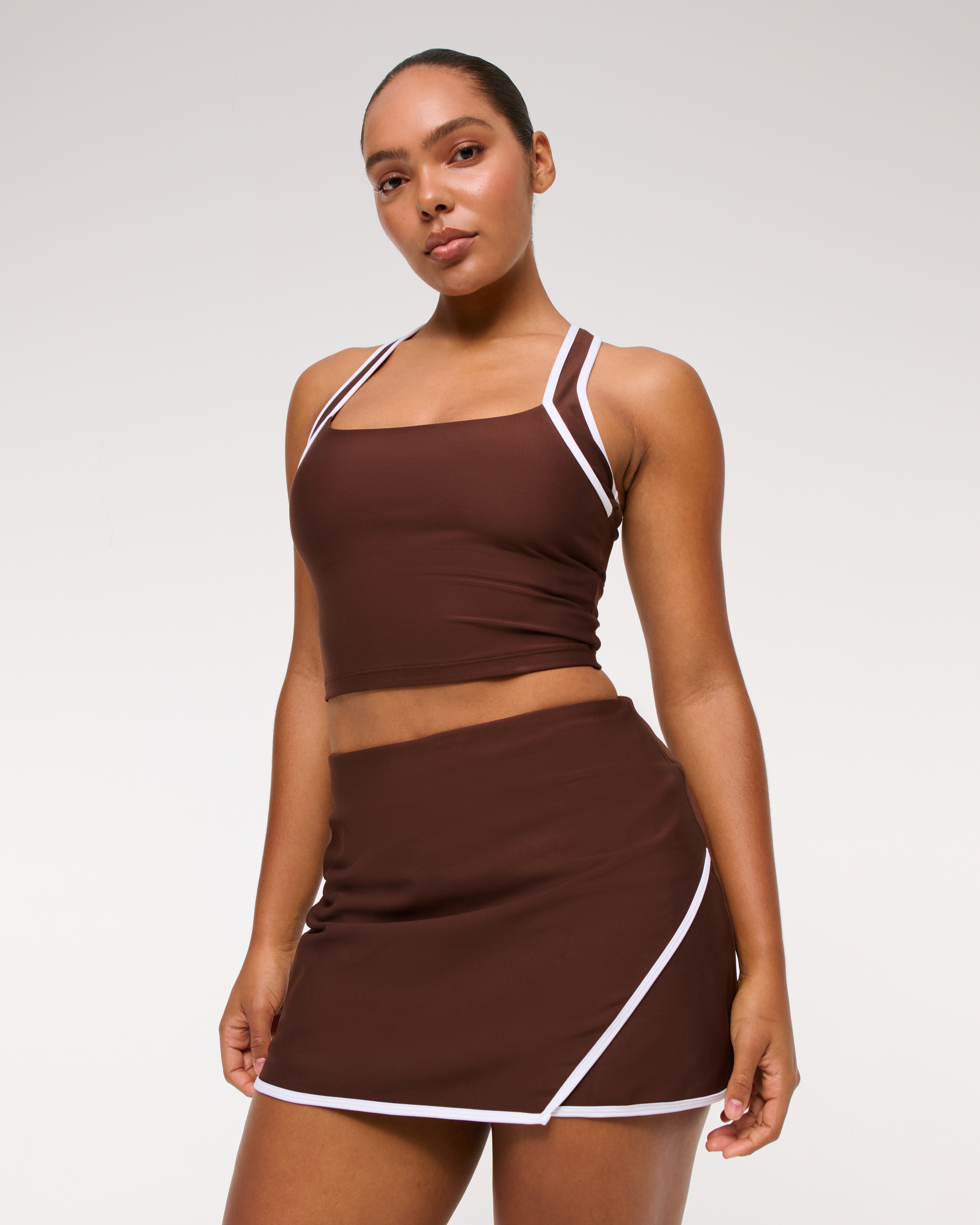 Abercrombie & Fitch Ypb Sculptlux Lined Asymmetrical Wrap Skirt In Brown