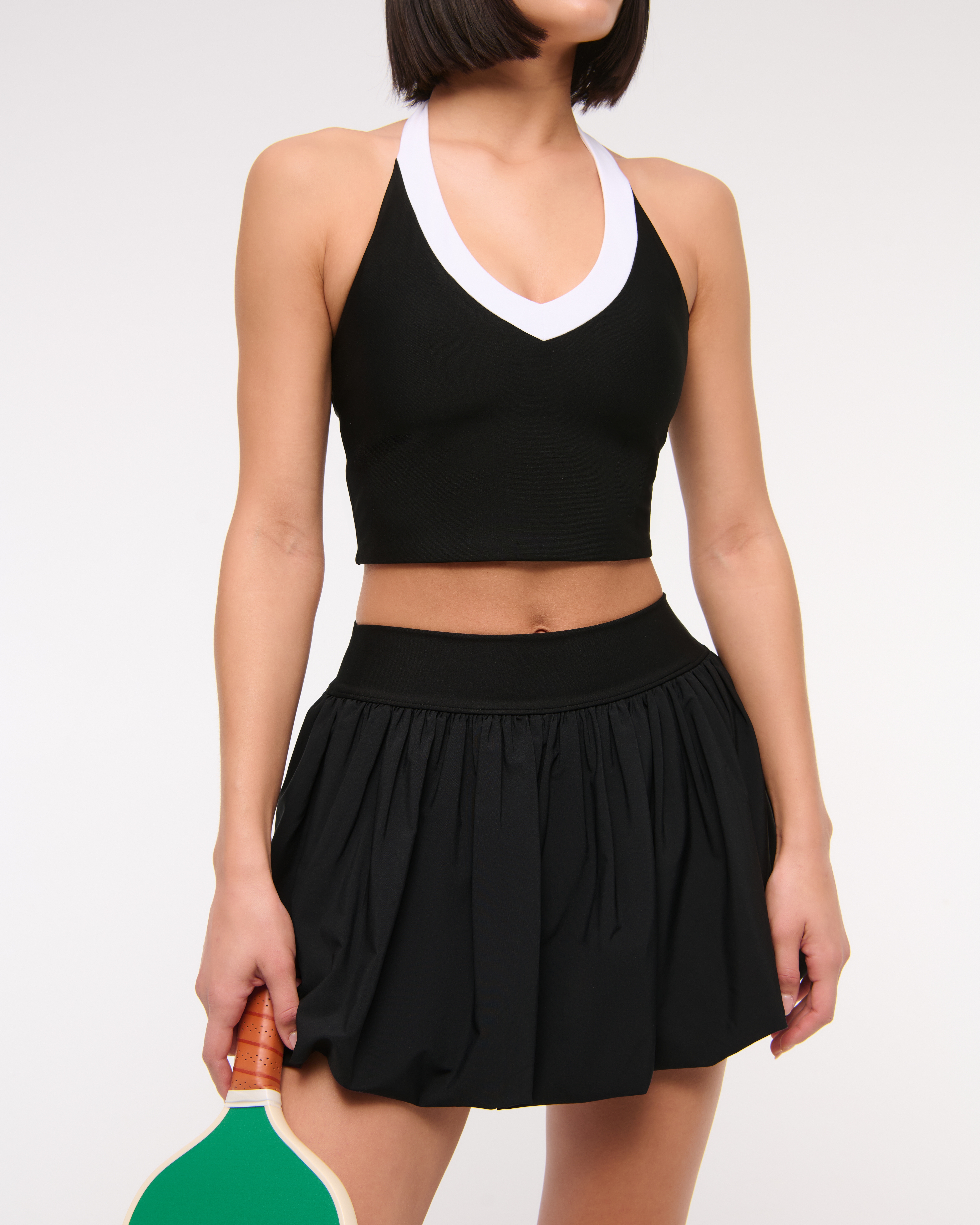Abercrombie & Fitch Ypb Motiontek Bubble Hem Mini Skirt In Black