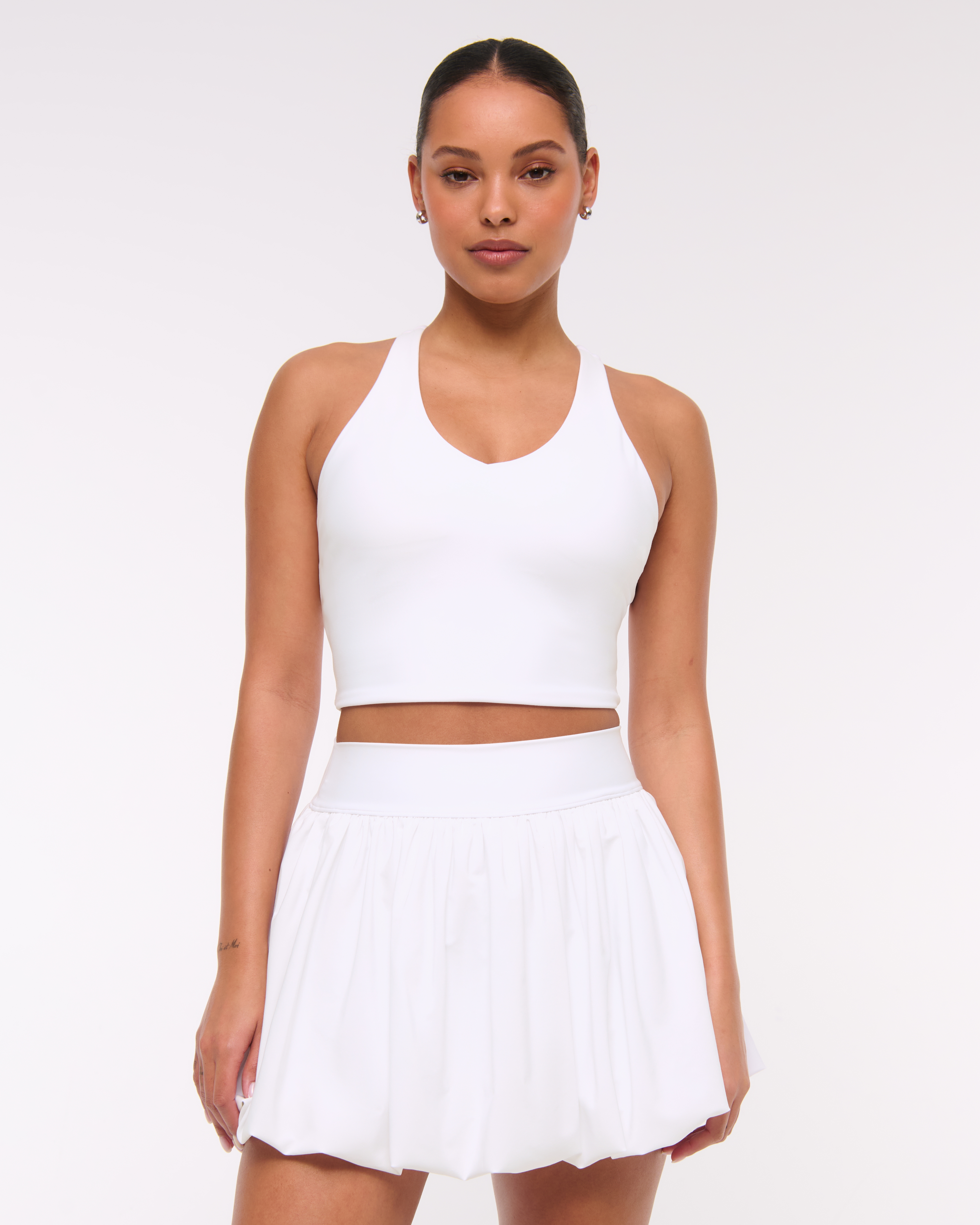 Abercrombie & Fitch Ypb Motiontek Bubble Hem Mini Skirt In White