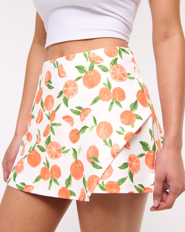 YPB sculptLUX Lined Wrap Skirt, Orange Print view 2