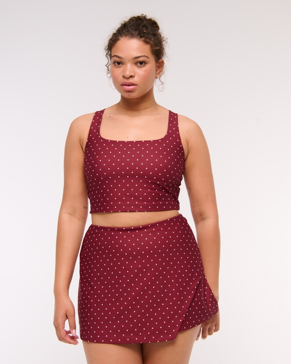 YPB sculptLUX Lined Wrap Skirt, Rich Red Dot view 1