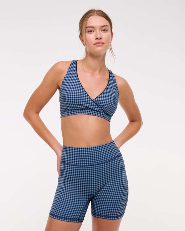 YPB studioFLEX Bike Short, Blue Gingham view 1