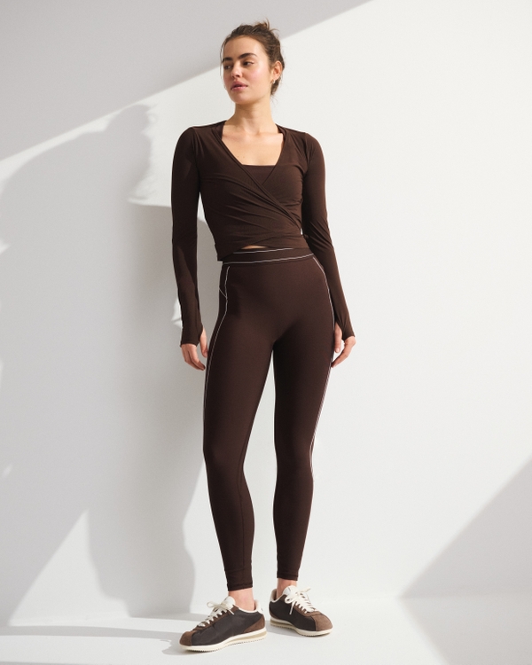 YPB sculptLUX 7/8-Length Legging, Coffee With White Stitching view 1