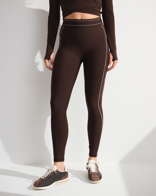 YPB sculptLUX 7/8-Length Legging, Coffee With White Stitching view 2