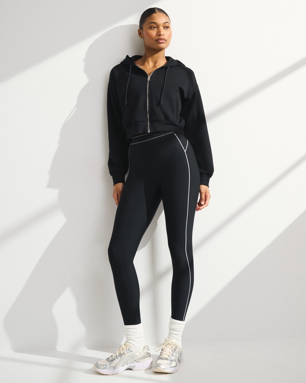 YPB sculptLUX Curve Love 7/8-Length Legging, Black With White Stitching view 1