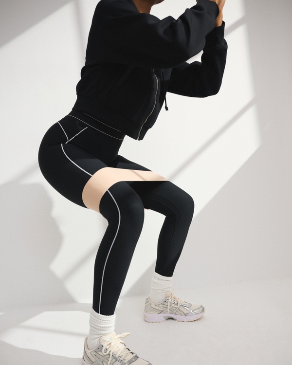 YPB sculptLUX Curve Love 7/8-Length Legging, Black With White Stitching view 2