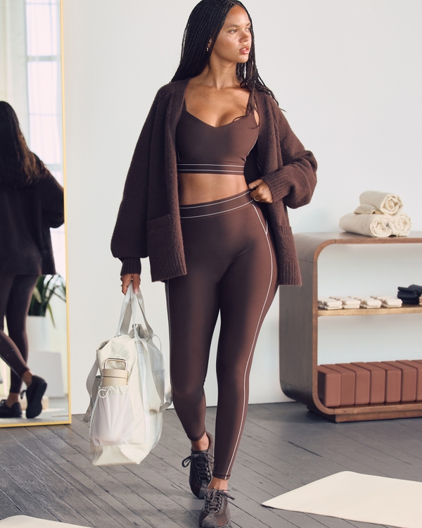 YPB sculptLUX Curve Love 7/8-Length Legging, Coffee With White Stitching view 1