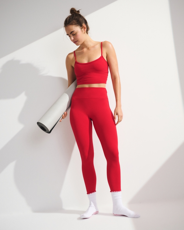 YPB studioFLEX 7/8-Length Legging, Vivid Red With Picot Trim view 1