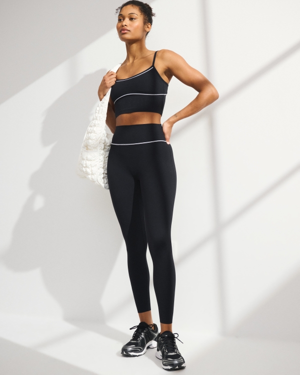 YPB studioFLEX Curve Love 7/8-Length Legging, Black With Picot Trim view 1