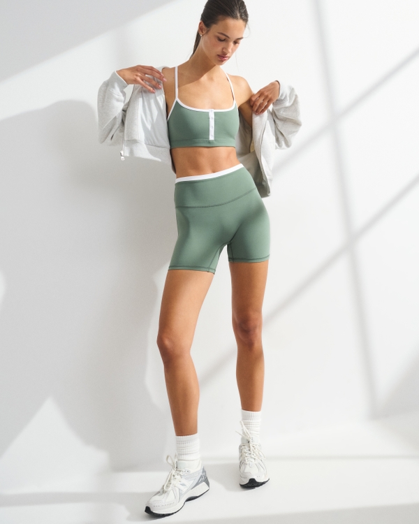 YPB studioFLEX Bike Short, Olive And White view 1