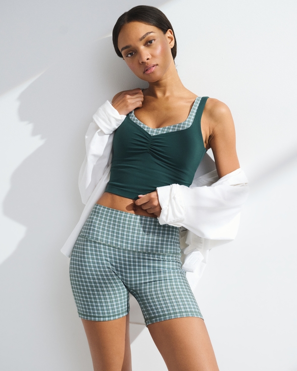 YPB studioFLEX Bike Short, Green Plaid view 2