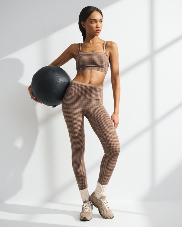 YPB studioFLEX 7/8-Length Legging, Brown Plaid view 1