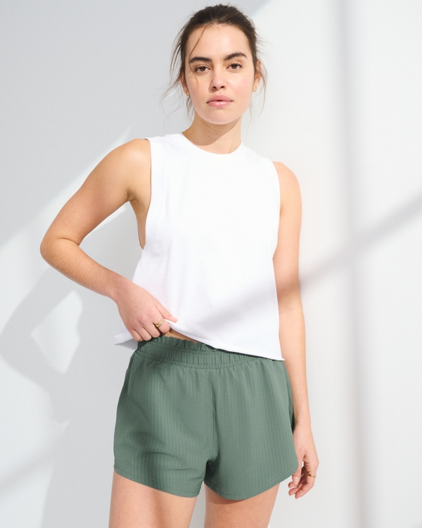 YPB Seersucker High Rise Lined Running Short, Green view 1