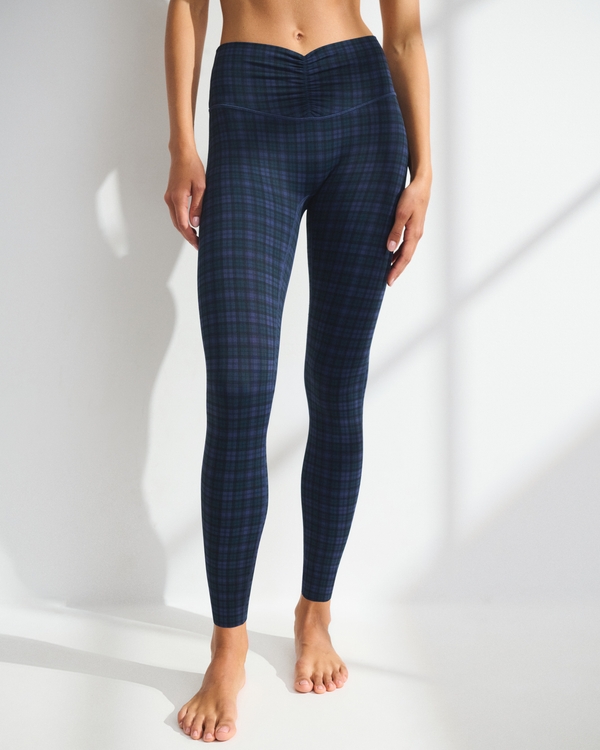 YPB 7/8-Length Ruched Legging, Navy Plaid view 2