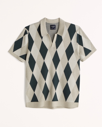 Men's Argyle Johnny Collar Sweater Polo Men's Tops