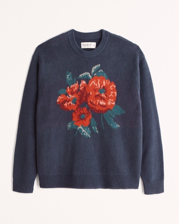 Men's Floral Crew Sweater Men's Clearance