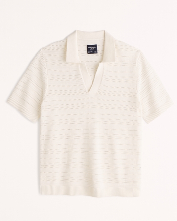 Men's Textured Johnny Collar Sweater Polo Men's Clearance