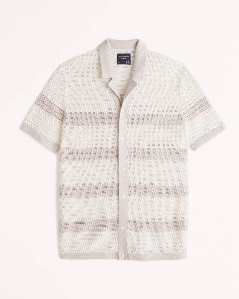 Men's Crochet Striped ButtonThrough Sweater Polo Men's Clearance