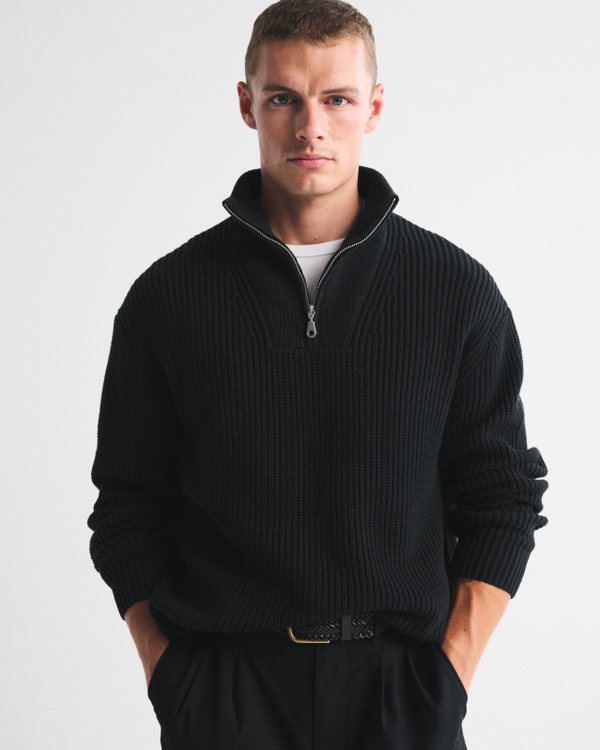 Quarter-Zip Sweater, Black view 1