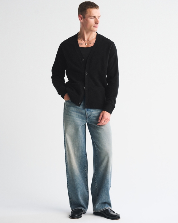 100% Merino Wool Cardigan, Black view 2