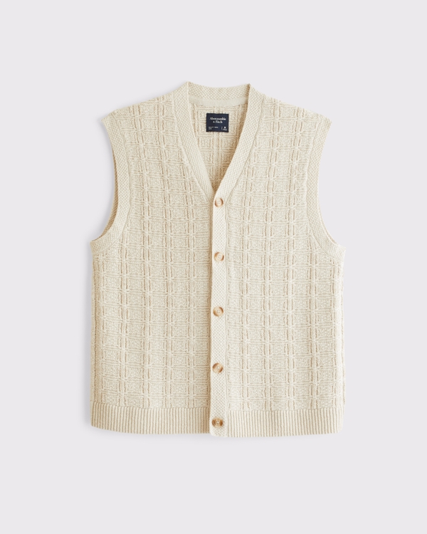 100% Cotton Sweater Vest, Warm Beige view 1