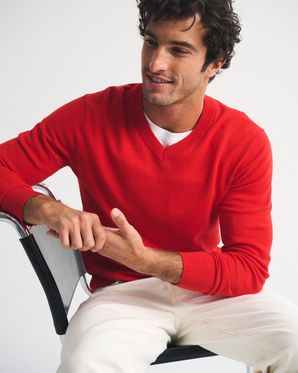 V-Neck Sweater, Vivid Red view 1