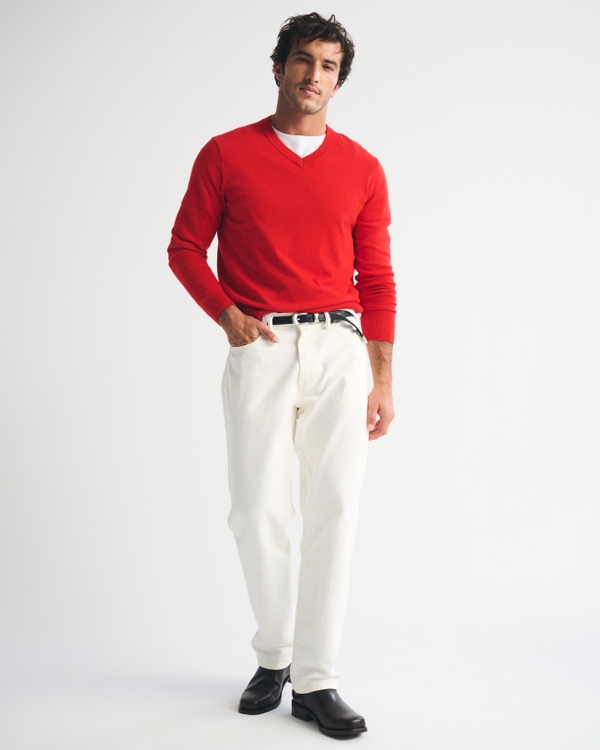 V-Neck Sweater, Vivid Red view 2