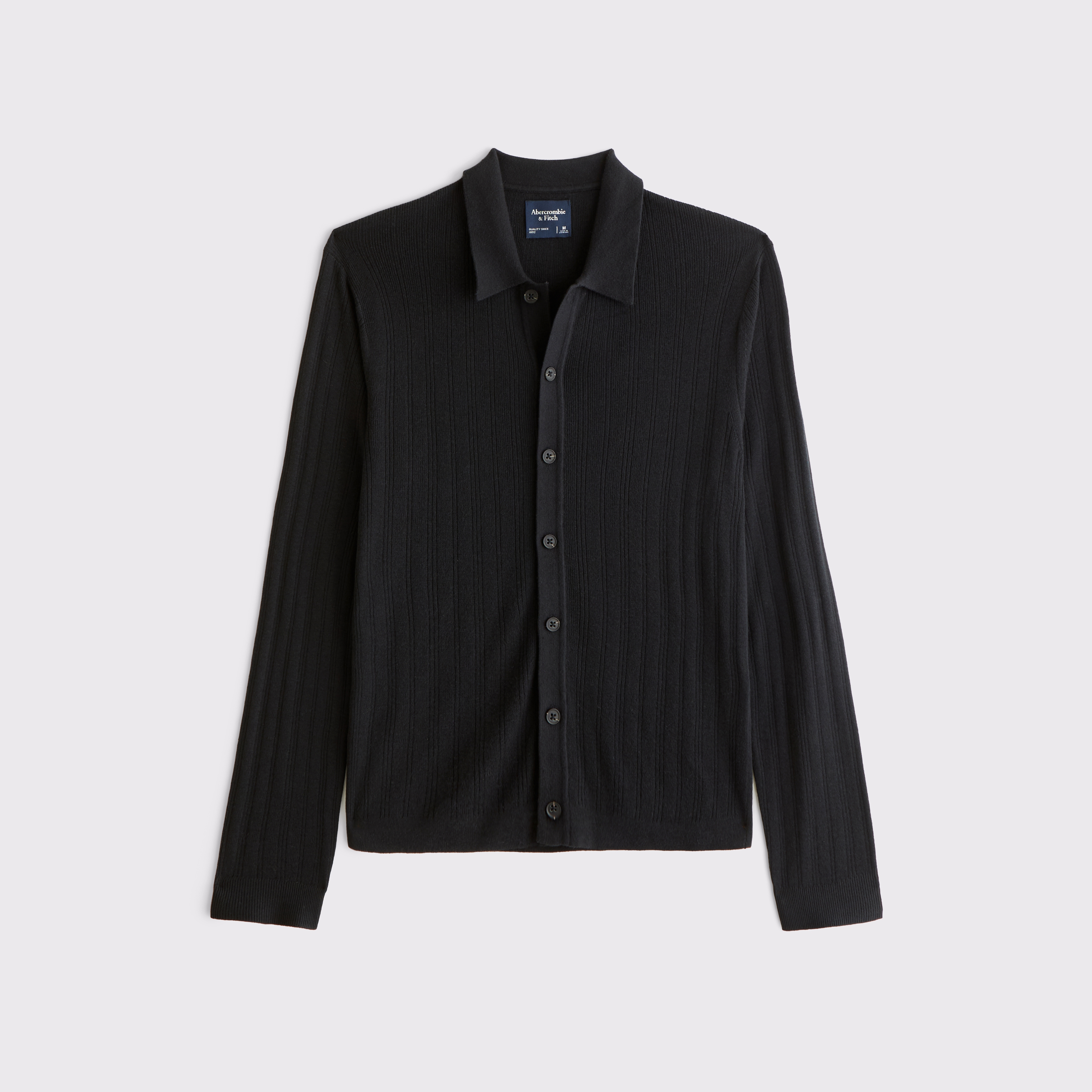 Мужской свитер Abercrombie & Fitch Long-Sleeve Button-Through Collared, цвет: Чёрный — фото 1