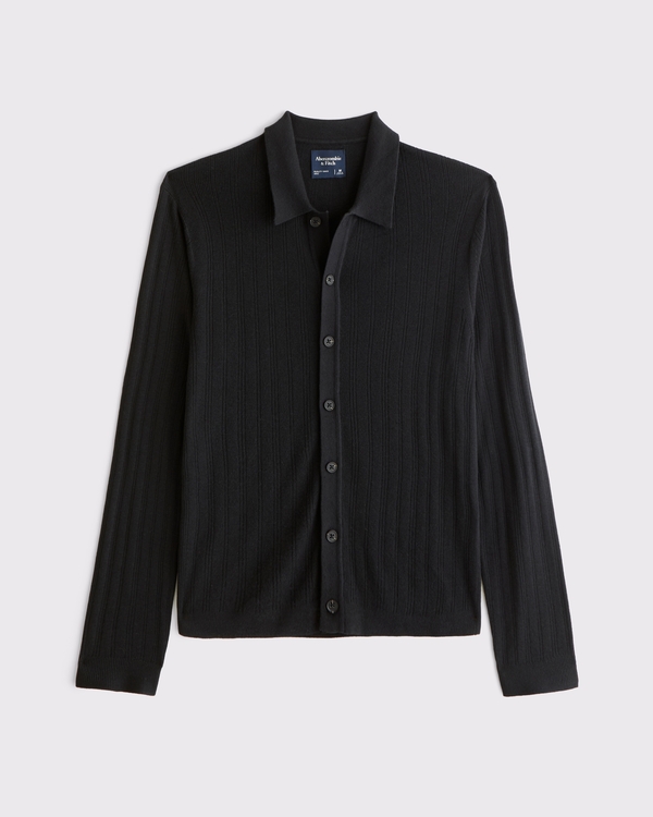 Long-Sleeve Button-Through Collared Sweater