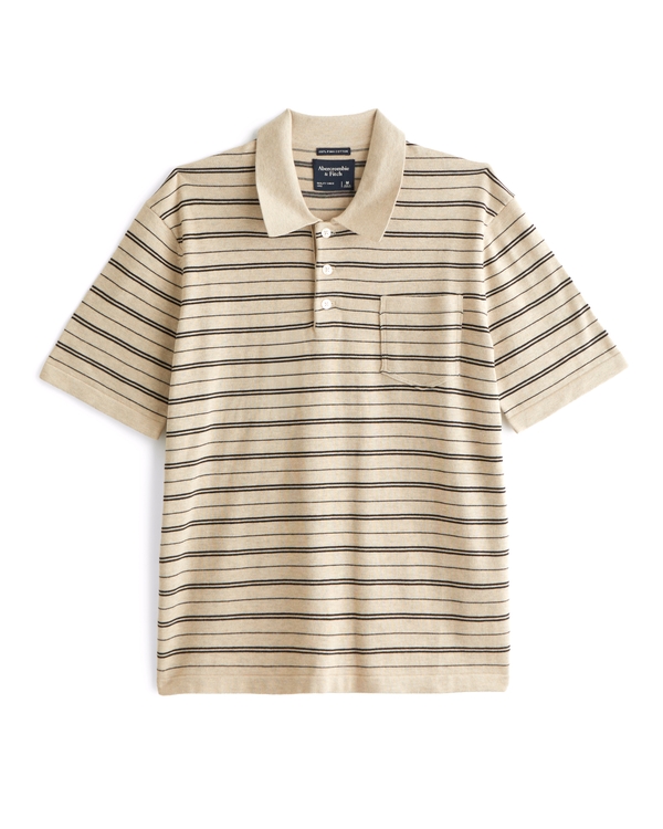 100% Pima Cotton Sweater Polo, Light Brown Stripe view 1