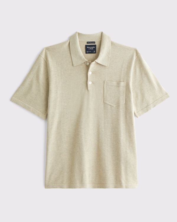 100% Pima Cotton Sweater Polo, Sand view 1