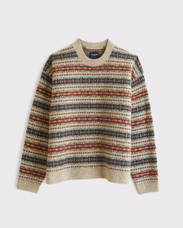 A&F Essential Crew Sweater, Light Tan Pattern view 1