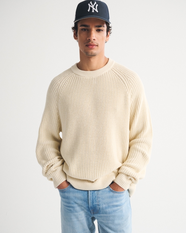 A&F Essential 100% Cotton Crew Sweater, Warm Beige view 1