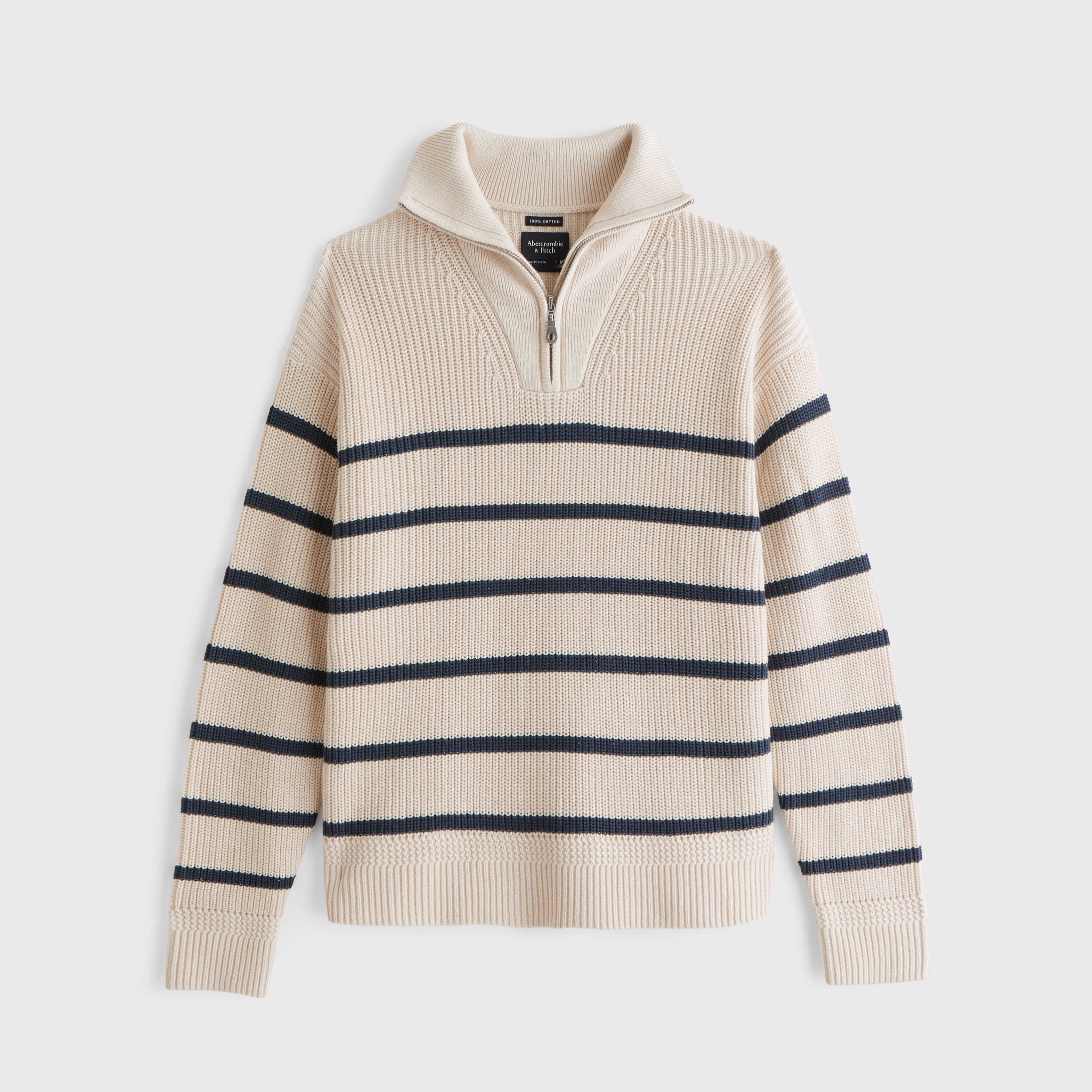 100% Cotton Fold Down Collar Quarter-Zip Sweater