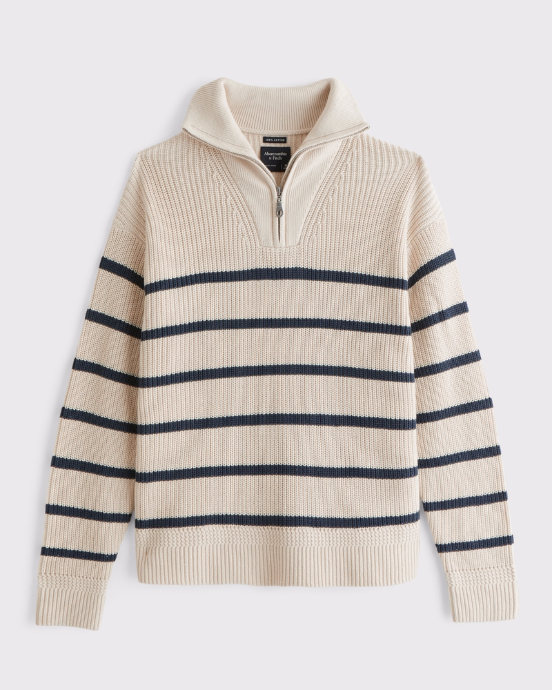 100% Cotton Fold Down Collar Quarter-Zip Sweater - thumbnail 6