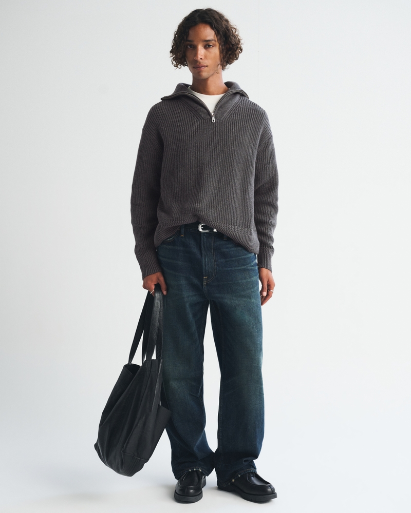 100% Cotton Fold Down Collar Quarter-Zip Sweater