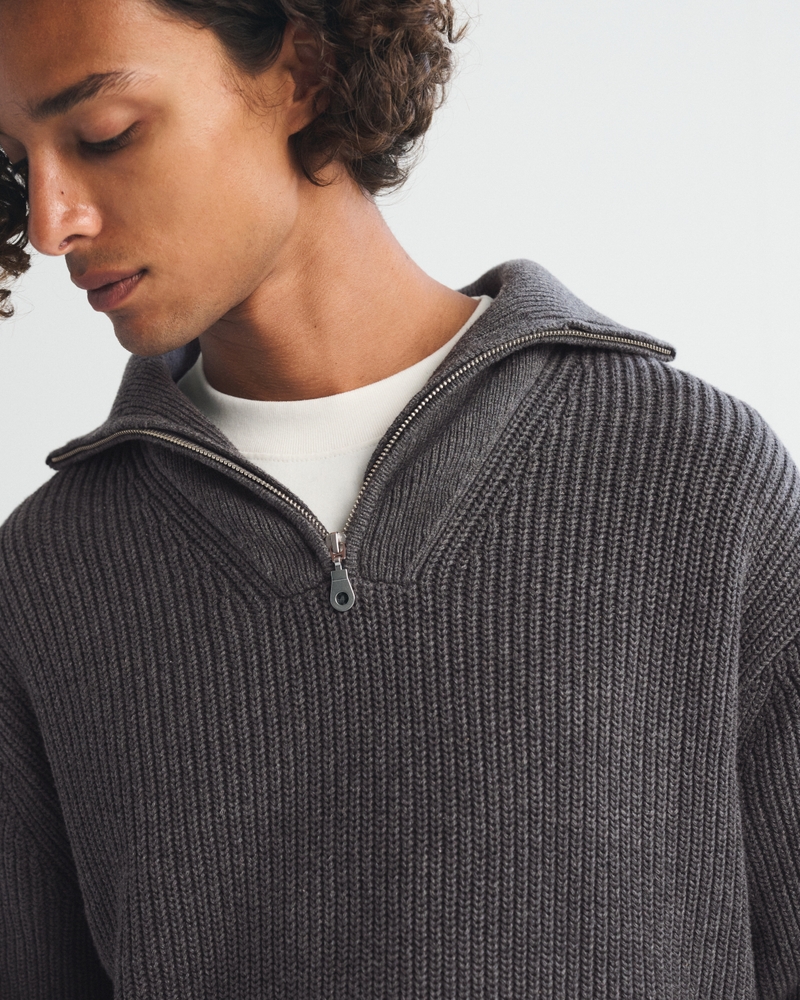 100% Cotton Fold Down Collar Quarter-Zip Sweater - thumbnail 3